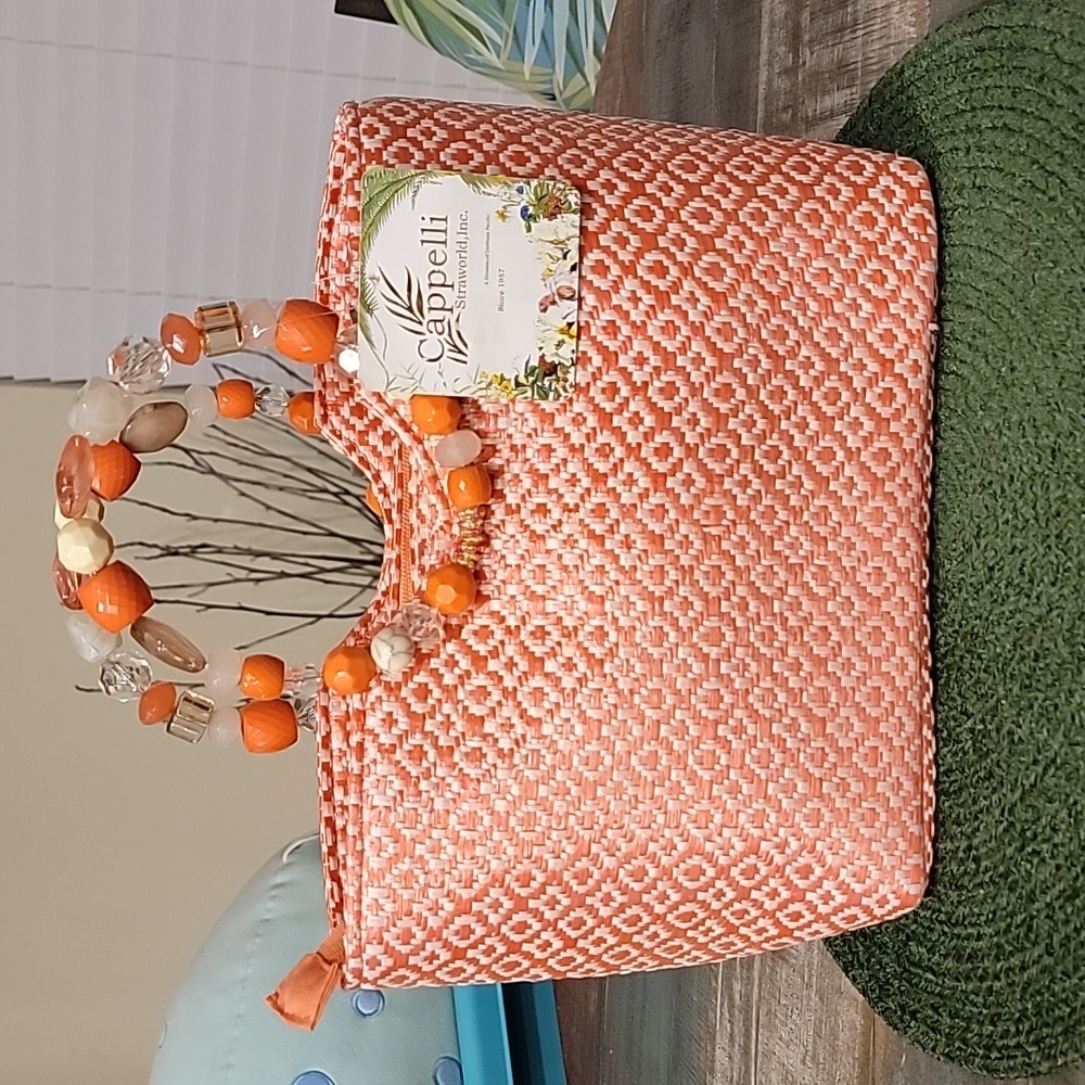 Cappelli wooven purse with beaded handle purse